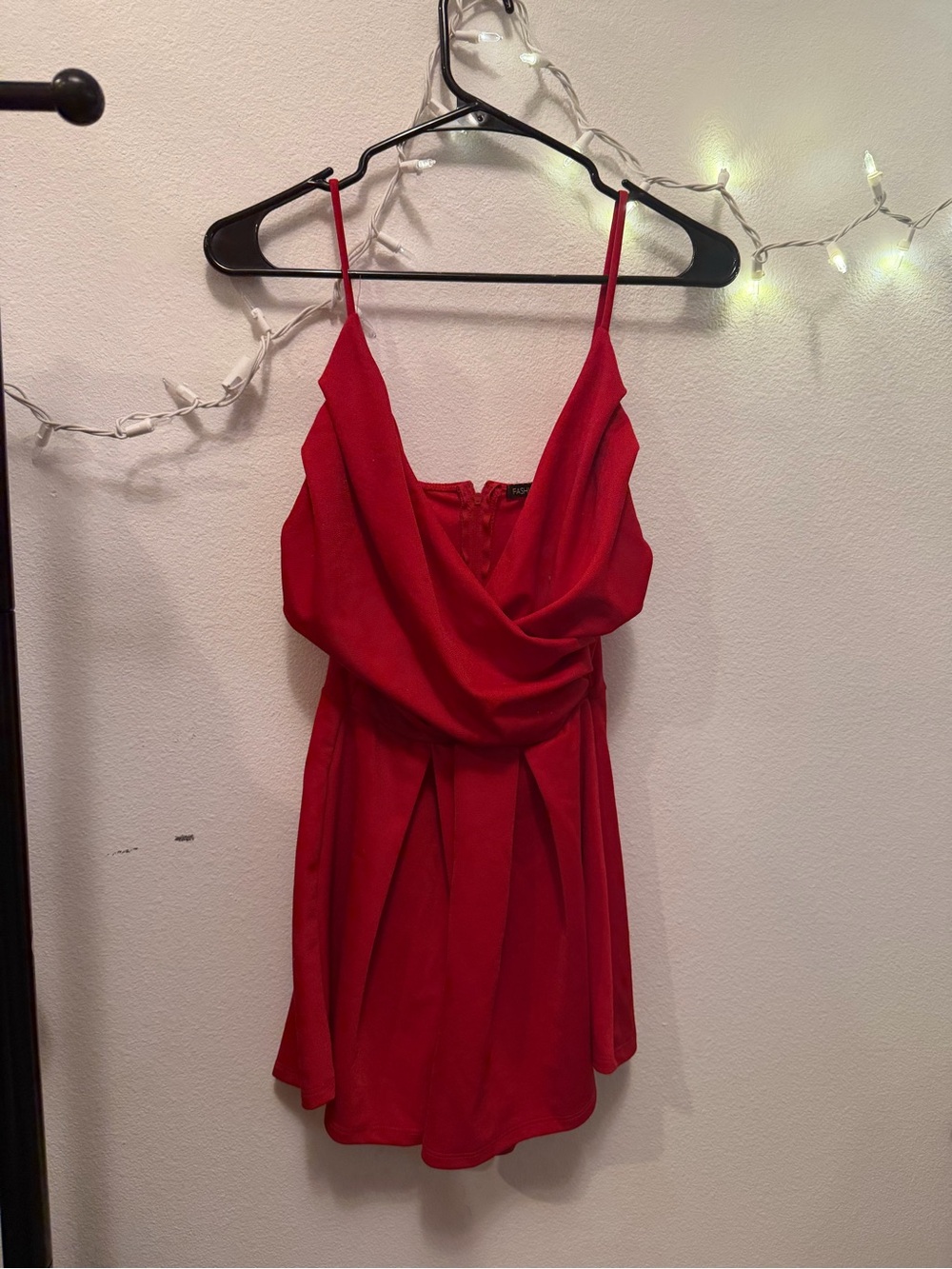 Fashion Nova Red Cowl Neck Romper with Spaghetti Straps